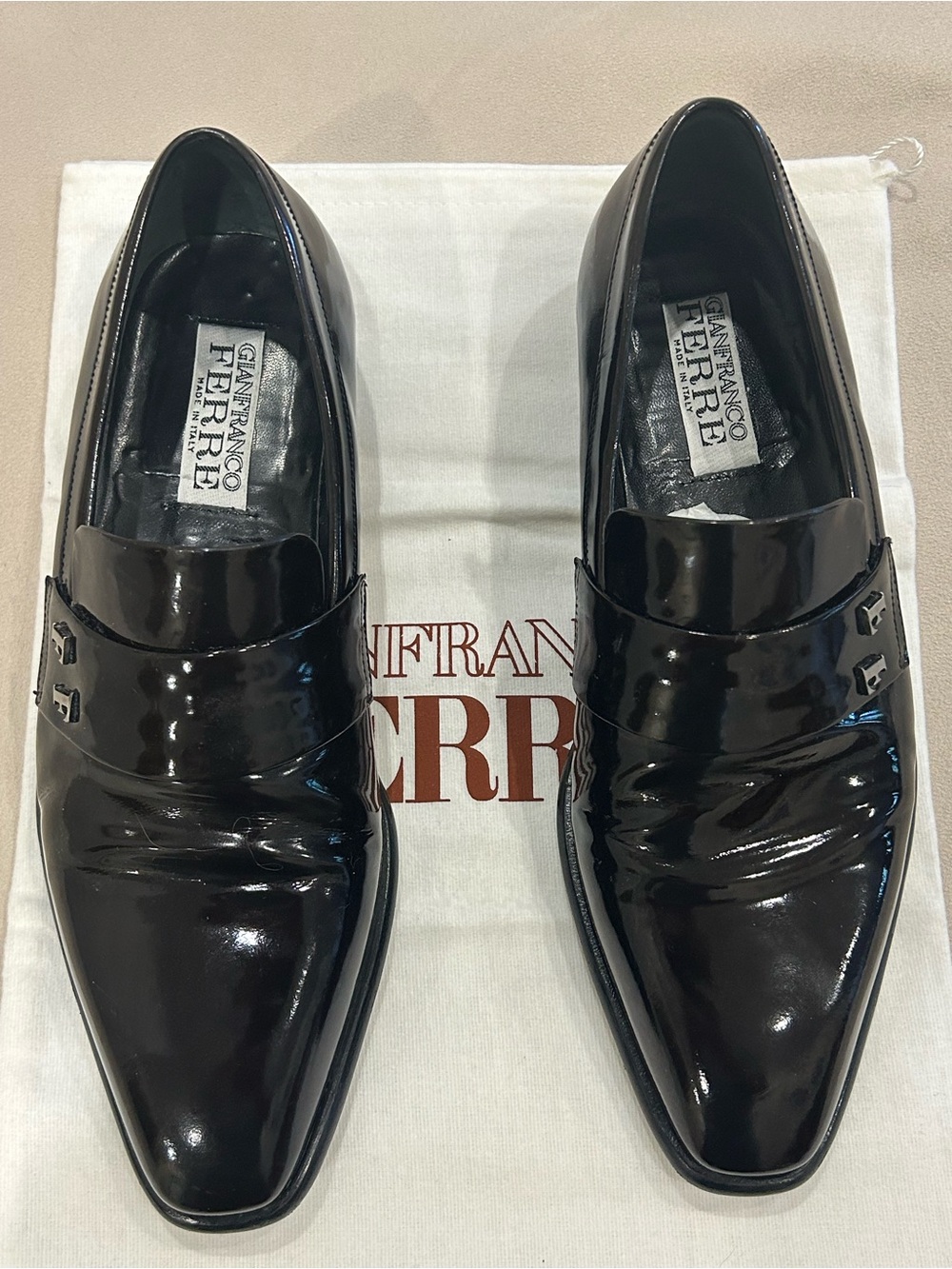 Gianfranco Ferre Men's Black Patent Leather Slip-On Loafers